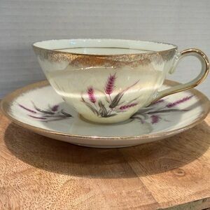 Elegant Vintage Gold and Purple Floral Teacup and Saucer